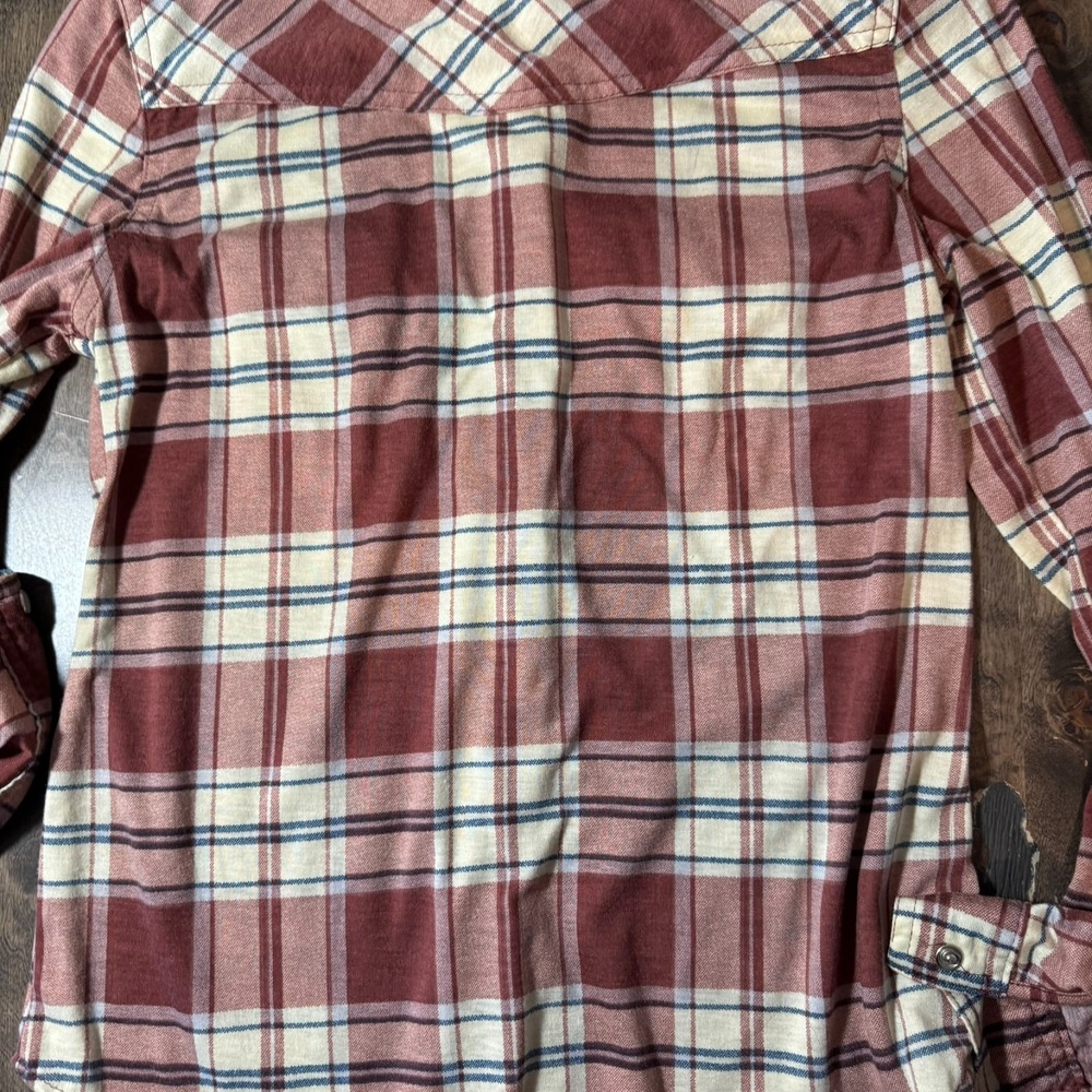 Womens Passport Maroon Plaid Pearl Snap Shirt Size S Western Adjustable Sleeves‎ - Picture 13 of 14